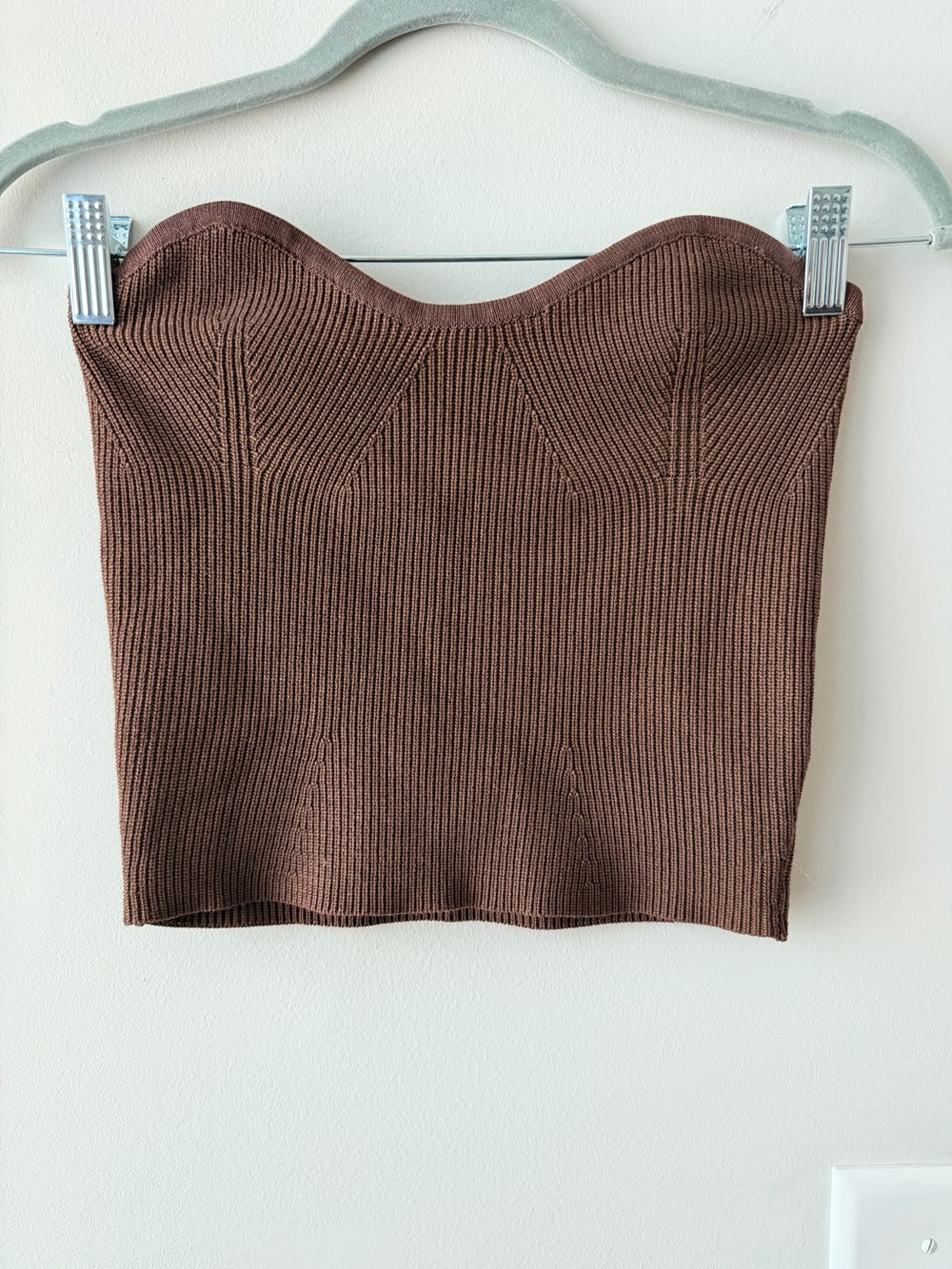 Brown Ribbed Strapless Top